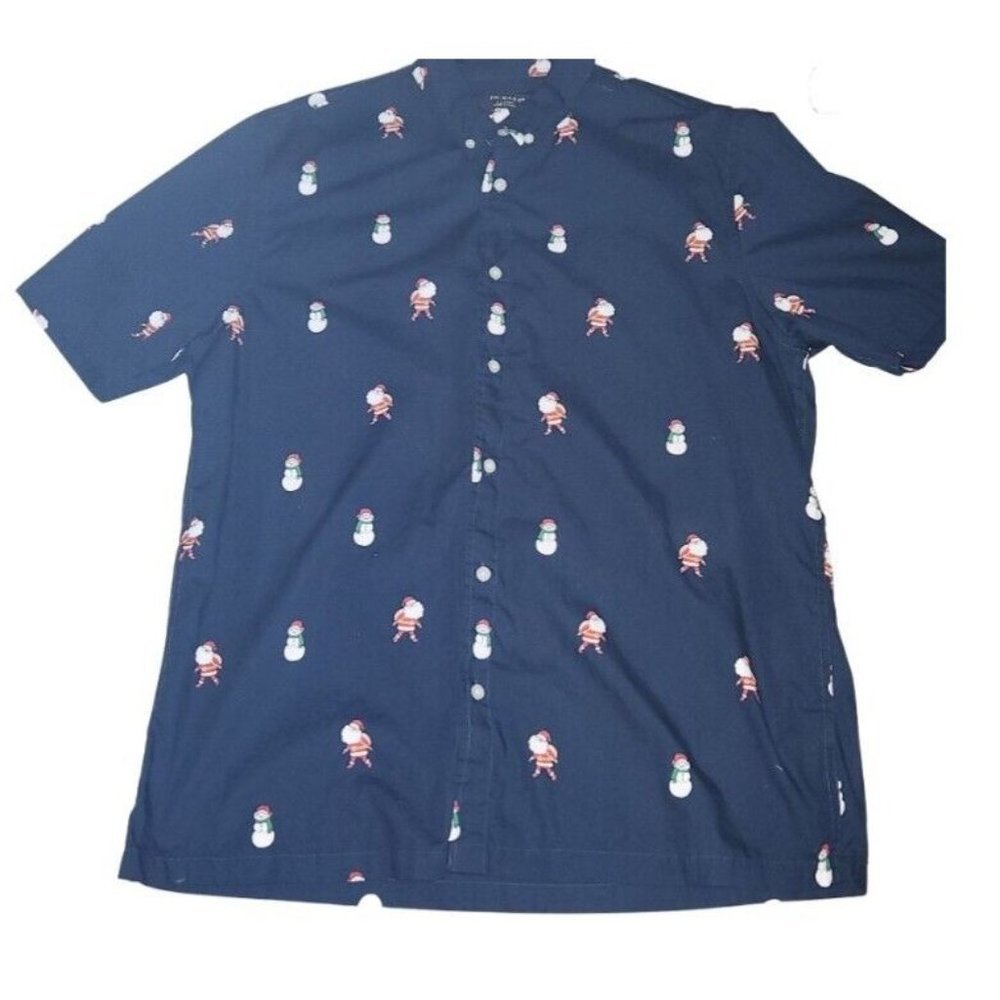 Vintage Primark Men's Short Sleeve Button Christmas Santa Hawaiian Shirt XL